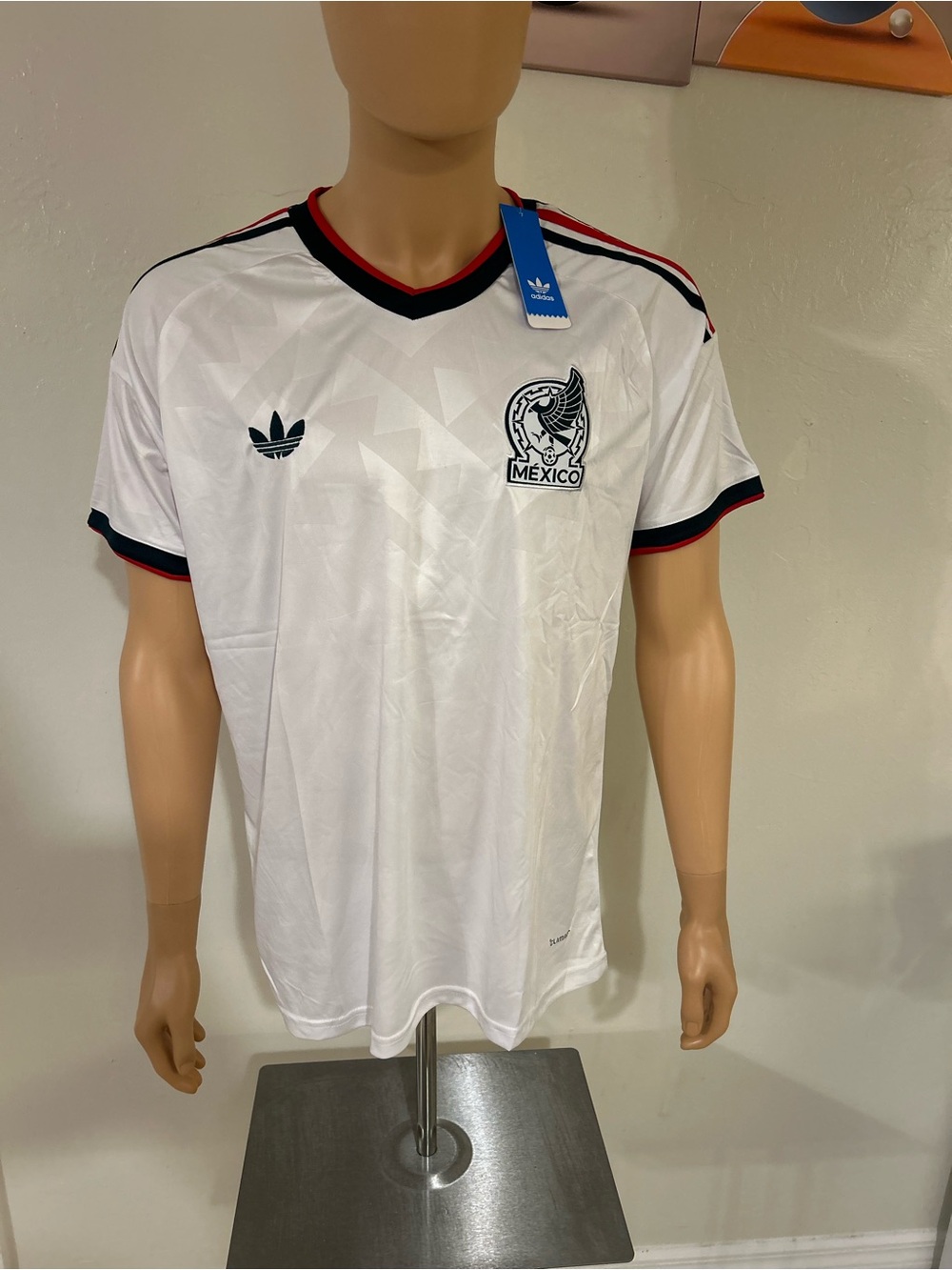 adidas White Mexico Football Jersey with Black & Red Trim